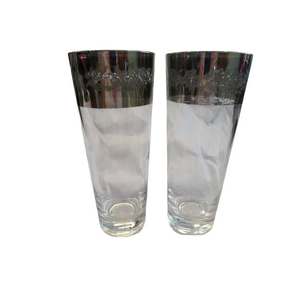 Vintage Silver Etch Thistle Floral Rim Mid Mod Zombie Glasses Wear GUC A Pair - Picture 2 of 16